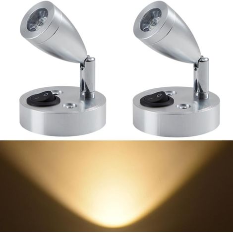 2 x 12V RV LED Spotlight Reading Lamp, taille compacte, avec port de chargement USB, projecteur rotatif à 360°, lumière chaude 3000K, convient aux camions, remorques et lampes de chevet (noir). (1/5)