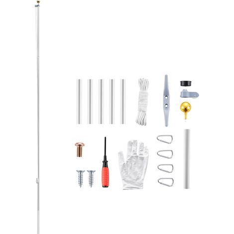 Mophorn Kit Asta per Bandiera, Palo Componibile da 6,09 m per Esterni, da Interrare, Colore Argento, in Alluminio con Manicotto di Fissaggio in PVC, Ideale per Giardini e Parcheggi (1/5)