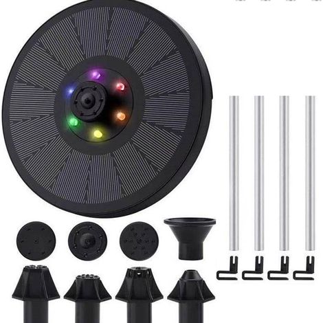 Fontaine solaire - 7 jets - Pompe solaire 3 W pour bain d'oiseaux avec batterie 900 mAh - 6 LED - pour jardin / bassin / piscine / bain d'oiseaux - Diamètre 160 mm (1/5)