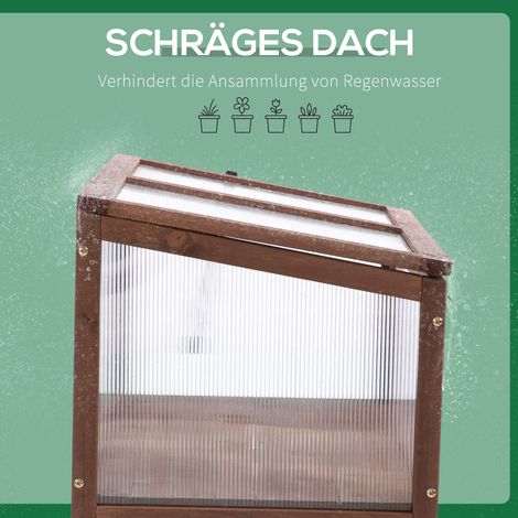 Coffre de jardin surélevé 90x50x93 cm, serre pour balcon terrasse, bac à plantes en bois de sapin et panneau PC brun, potager herbes aromatiques (1/5)