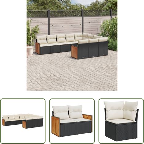 vidaXL Canapé en résine - Salon de jardin 10 pcs avec coussins noir résine tressée (1/5)