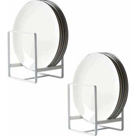 2 Pieces Plate Cabinet, Cupboards Plate Organizer, Metal Dish Drying Rack, Plate Rack Organizer, for Countertop, Cabinet, RV, Storage, Kitchen (White) (1/5)