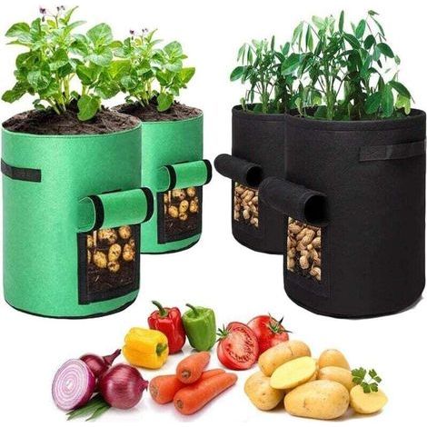 Sac De Plantation Geotextile , 4 Sac Plantation Pomme De Terre (2 Pièces 10 Gallons, 2 Pièces 7 Gallons), Pot De Pommes De Terre avec Fenêtre , pour Planter des Pommes De Terre, des Tomates (1/5)