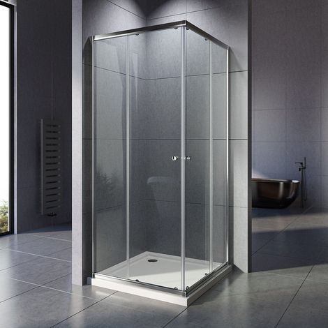 Duschkabine 100x100 cm Eckeinstieg mit Schiebetüren, 6mm ESG Glas Eckeinstieg Duschabtrennung Duschwand Doppel Schiebetür, Höhe 185cm
