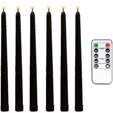 6 Pieces Series Flickering Flameless Black Taper Candles with 10-Key Remote Timer, Battery Operated Led Candlesticks Window Candles (1/4)