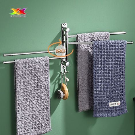 Porte-Serviettes Salle de Bain avec 4 Barres 180°Rotatives Sèche-Serviettes en Acier Inoxydable SUS304 32CM Porte Serviette Murale Sèche-Serviettes pour Salle de Bain Cuisine Lavabo- Argen (1/4)