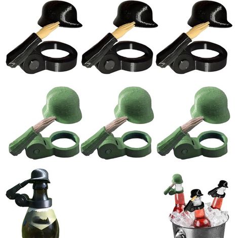 Casco para botellas de cerveza con saludo militar, 6 piezas, Reutilizables, Resistentes al polvo, Tapones para fiestas, fiestas y bares (1/5)