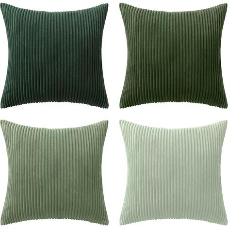 Housse De Coussin - Velours Côtelé Vert Foncé 45 X 45 Cm - Décor Intérieur Bohème Rustique - Lot De 4 (1/5)