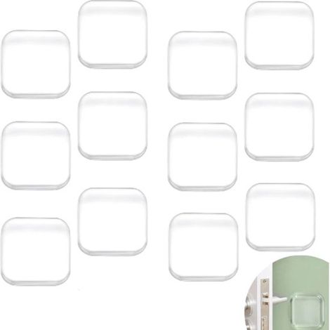 Set di 12 cuscinetti antiurto in silicone trasparente per maniglie di porte, dimensioni 42x42x10 mm. (1/5)