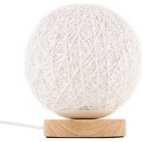 Lampe de table LED en bois, lampe de chevet créative en rotin et bois sphérique, veilleuse en maille H (1/4)