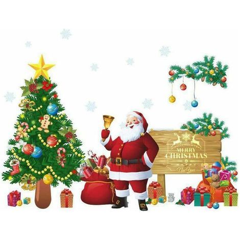 Pegatinas de pared de Papá Noel y árbol de Navidad para Navidad y Año Nuevo, fáciles de despegar y decorar para el hogar, la oficina o la habitación de los niños. (1/5)