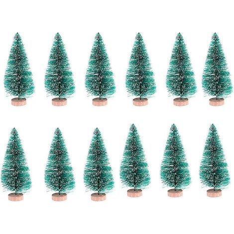 Set mit 24 realistischen blaugrünen Mini-Weihnachtsbäumen, 4,5 cm hoch, Selbstmontage erforderlich, mit Holzständer. (1/3)