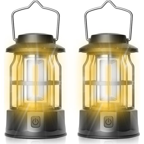 LED-Campinglaterne, Set mit 2 tragbaren Campinglampen, einstellbare Helligkeit, wasserdicht, ideal zum Biwakieren, Angeln, Wandern und als Notlicht.
