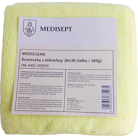 Panno in microfibra 30x30 cm 360 g Mediclean, 5 pezzi, giallo