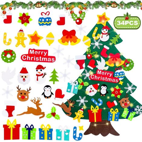 Filz Weihnachtsbaum DIY Set für Kinder mit 34 Ornamenten und LED Licht (1/4)