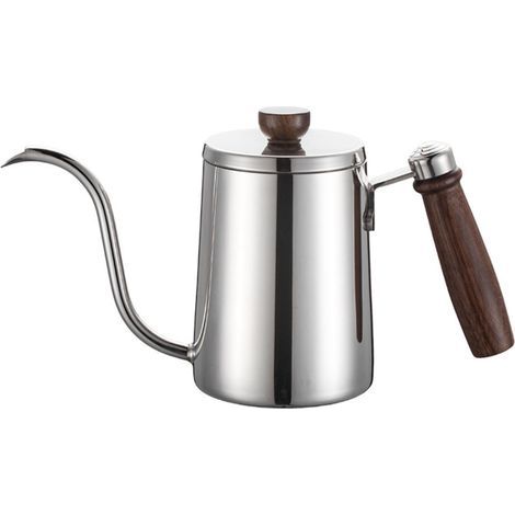 Bouilloire à café goutte à goutte manuelle, poignée en bois, col de cygne, en acier inoxydable 304, verser sur l'argent (1/4)