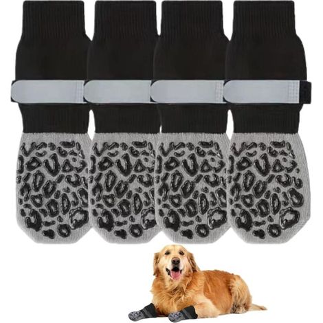 4 Paires Chaussettes Antidérapantes pour Chien, Chaussette Chien Réglables, Anti-léchage Chaussettes Chien, Douces Protège-Pattes pour Chien Double Face, pour de Taille Moyenne à Grande, L (1/5)