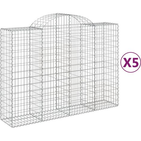 Cestas de gaviones Muro de contención arqueado Valla de jaula 5 piezas 200 x 50 x 140/160 cm Hierro galvanizado Plata 020040888