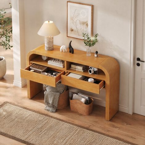 Table console 120 cm avec 2 tiroirs MDF naturel OKMYHOME (1/5)
