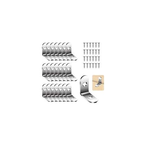 Ensemble de 22 équerres de montage en forme de L, équerre de fixation, équerre métallique, équerre en acier inoxydable, pour la fixation et la réparation de meubles (30x30x16mm) (1/5)