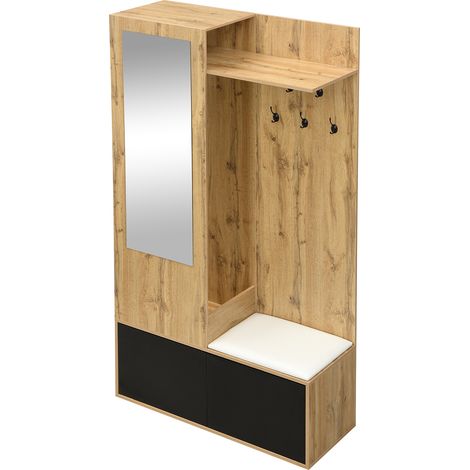 ELVMI Mobile da ingresso con 2 Ante, 5 Ganci, Specchio e Panchina, per Ingresso, in MDF, 100×38×191 cm, Nero (1/5)