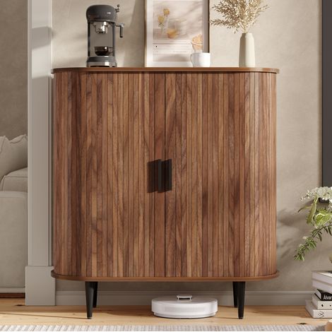 MODFU – Buffet rangement 85x43x90 cm MDF/panneaux particules – Portes coulissantes et 4 crochets – Étagères réglables et anti-basculement – Salon – Naturel (1/5)