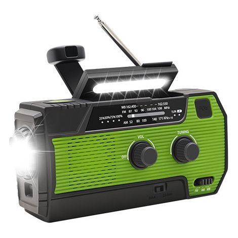 Radio d'urgence multifonctionnelle avec manivelle, éclairage extérieur, prévention des catastrophes, verte.