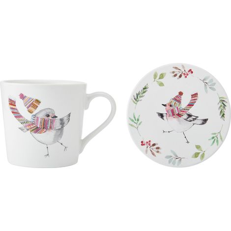 Mikasa Tipperlyhill Robin Juego de taza y posavasos de cerámica, 380 ml, caja de regalo