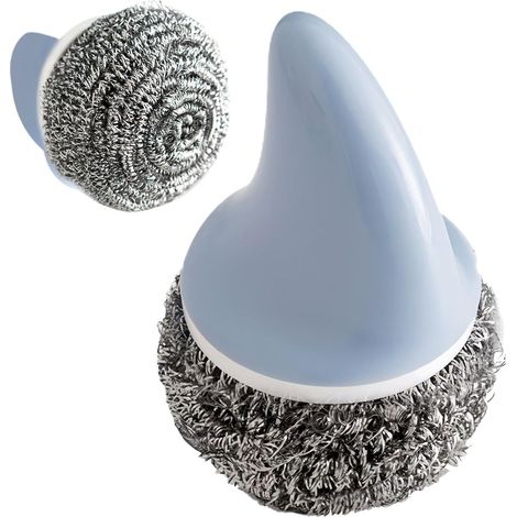 Lot de 2 éponges à récurer en acier inoxydable avec manche pour le nettoyage des casseroles et autres surfaces. Brosse de cuisine