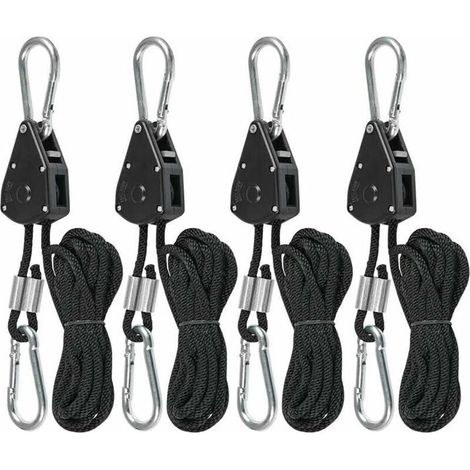 Cordon à cliquet réglable 240 cm avec crochets pour lampe ou plante (2 paires) - Noir (1/4)