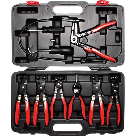 Pince à colliers de durite – Coffret de 7 pinces avec fonction cliquet – Pour colliers auto-serrants et à ressort – Compatible véhicules européens et asiatiques