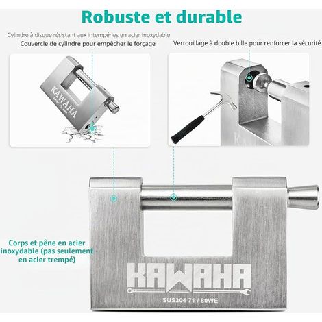 KD-5SK Heavy Duty Stainless Steel D Shape Padlock with Key for Garage Door, Containers, Shed and Warehouse