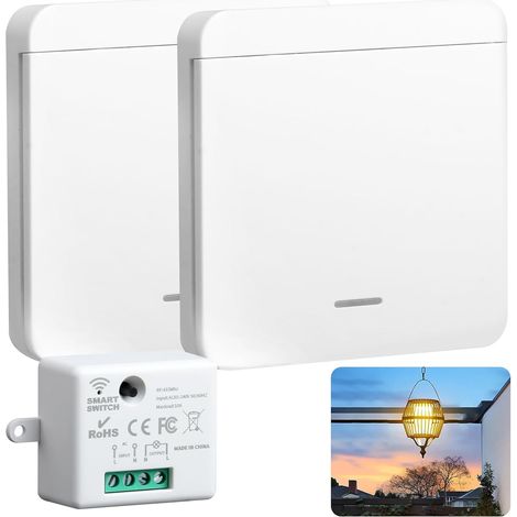 AC110 250V Interrupteur sans Fil Kit 433MHz RF avec 2 Récepteur, Interrupteur d’éclairage sans Fil Kit Télécommandé pour Maison Intelligente (1/5)