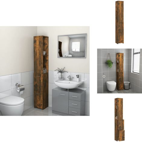 Armoire de bain chêne fumé 25x26,5x170 cm bois d'ingénierie - Meuble De Salle De Bain - Armoire De Salle De Bain - Rangement Salle De Bain - Meuble En Bois - Commode Salle De Bain (1/5)