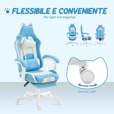 Fauteuil Gaming Inclinable 65x62x116-124 cm Blanc Rose, avec Repose-Jambes et Coussins, en Cuir Synthétique et Mousse (1/5)