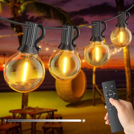 Guirlande lumineuse extérieure à intensité variable, guirlande lumineuse extérieure de 15 m avec télécommande, 25+1 ampoules incassables, étanchéité IP45, 2700K [Classe énergétique E] (1/5)