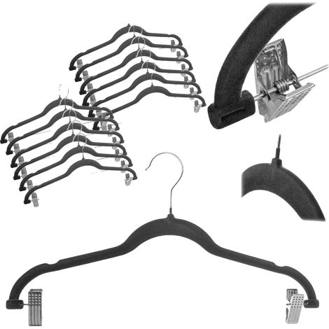 Percha de plástico flocado, 36 cm de largo, 12 pinzas ajustables, capacidad de carga de 5 kg, apta para todo tipo de ropa estándar. (1/5)
