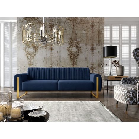 Sofa Designersofa VALERIE 3-Sitzer in Stoff Elisa Velvet Dunkelblau (1/5)
