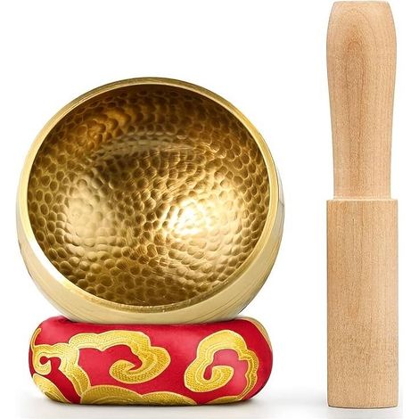 Ce bol chantant en cuivre de 8 cm, fabriqué artisanalement, est idéal pour la méditation, le yoga et la relaxation. Il est fourni avec un maillet et une rondelle et peut également servir d'objet de dé (1/5)