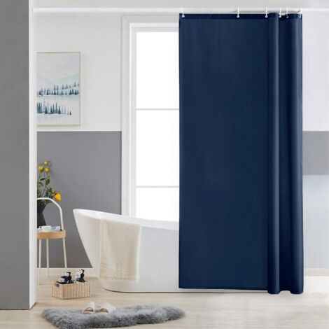 Rideau de Douche Lavable Textile Imperméable et Anti Moisissure Extra Long Bleu Marine Rideaux de Douche en Polyester pour Baignoire Angle Salle de Bain 180x210cm avec 12 Crochets (1/5)