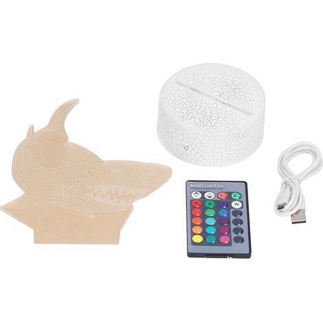 Veilleuse 3D tactile multicolore 16 couleurs, gradation, 4 modes de changement, télécommande, requin craquelé KX-1530 (sans piles, télécommande avec piles intégrées, certifié) (1/5)