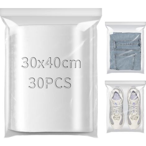 30 x 40 cm Transparent Plastic Zip Bag 30 Pieces Transparent Resealable Plastic Bags Large for Food Clothing Supplies Collection Storage (1/5)