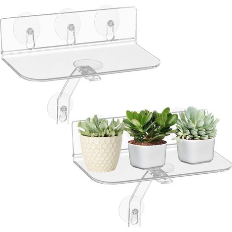 2 Window Plant Shelves: Transparent acrylic plant shelf with legs, 30 cm, transparent window shelf, wall shelf for flowers, succulents (1/5)
