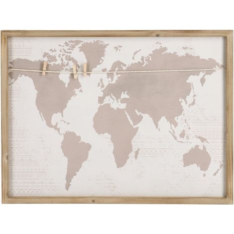 Bacheca memo mondo 45 x 60, struttura in mdf, retro e clip in legno di abete (1/2)