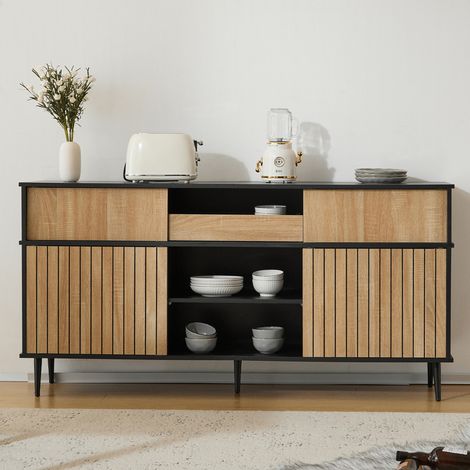 Buffet 160 L x 40 P x 80 H avec 4 portes coulissantes et 1 tiroir,Commode Avec espace de rangement cuisine/Salon/Salle à manger (1/5)
