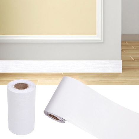 1 Strip of decorative wood-effect wallpaper - Waterproof profile for mirror frames - Adhesive for kitchen and bathroom mirror frames (10 cm x 10 m, white) (1/5)