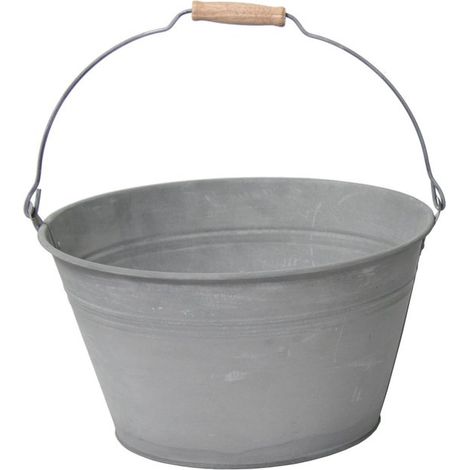 Seau/pot de fleurs - 1x - zinc - gris - D32 x H18 cm (1/2)