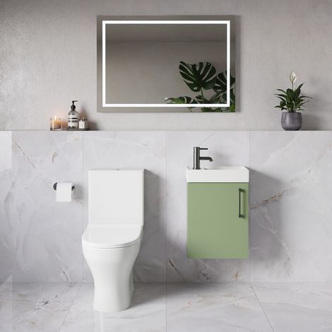 Napoli Cube Olive Green 400mm Single Door Wall Mounted Vanity Unit and Jubilee Toilet Suite with Align Basin - 400mm - Gunmetal Grey 160mm Handle
