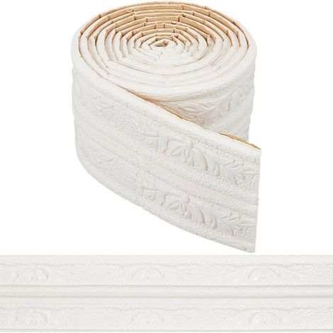 90.5 x 3 moulure Flexible en Mousse Blanche à Décoller et à Coller, Couronne Autocollante 3D, Bordure de Papier Peint Décorative, Calfeutrage et Garniture Murale, Lignes de Plinthes (1/5)