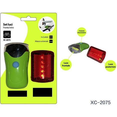 Trade Shop - Set Luci Led A Batteria Anteriore Posteriore Per Bici Attacco Universale Xc-2075 - (1/5)